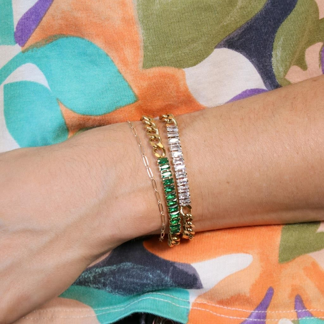 Bracelet Gourmette Blue 6mm avec oxydes zirconium Acier inox 304L Doré Crystal x19.5cm