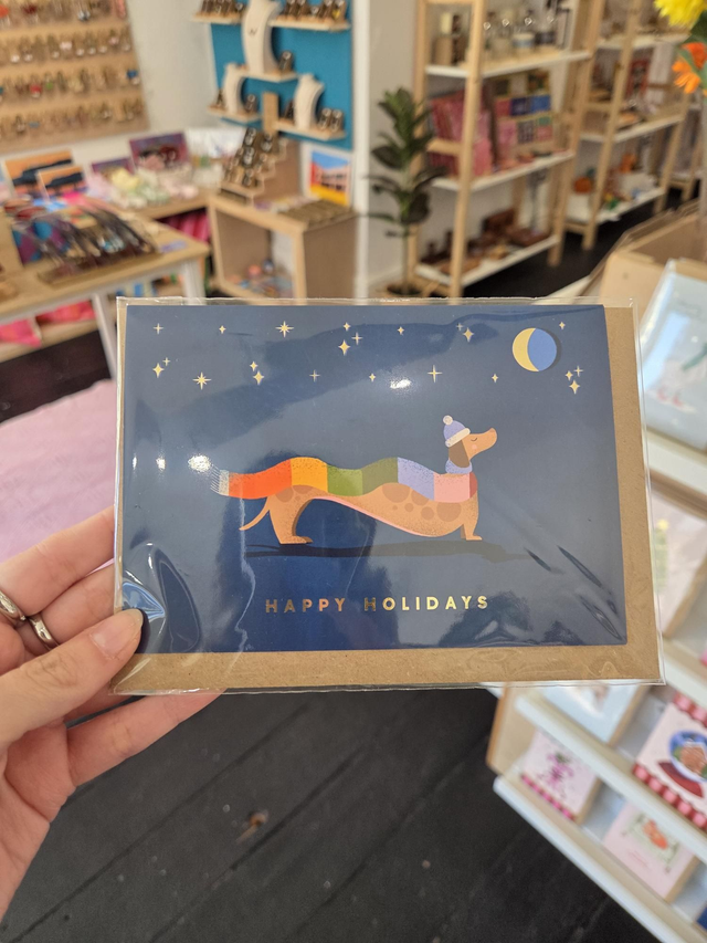 Happy Holidays Dachshund Gold Foil Christmas Greetings Card - EV-046