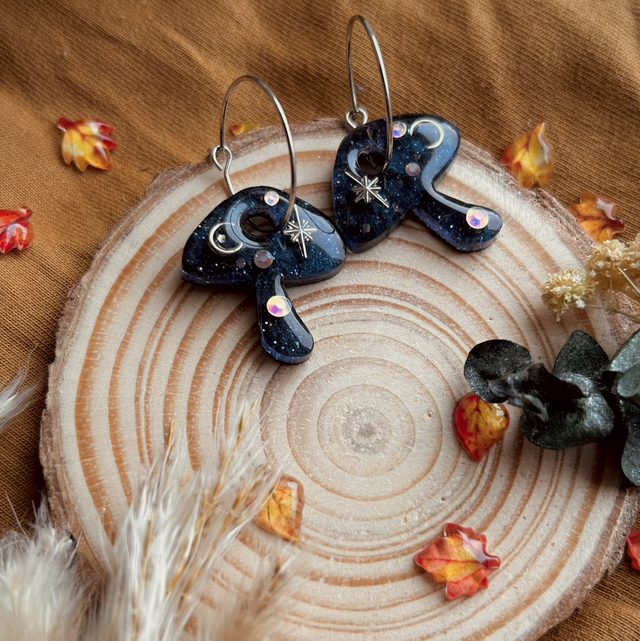 Celestial Mushroom Hoop Earrings Stainless Steel