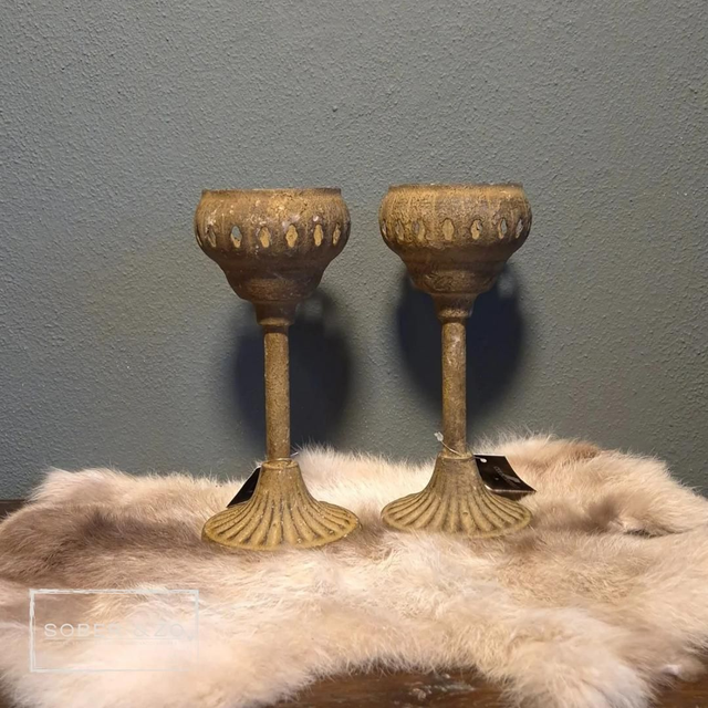 Waxinelichthouder metaal, bruin. Maat M