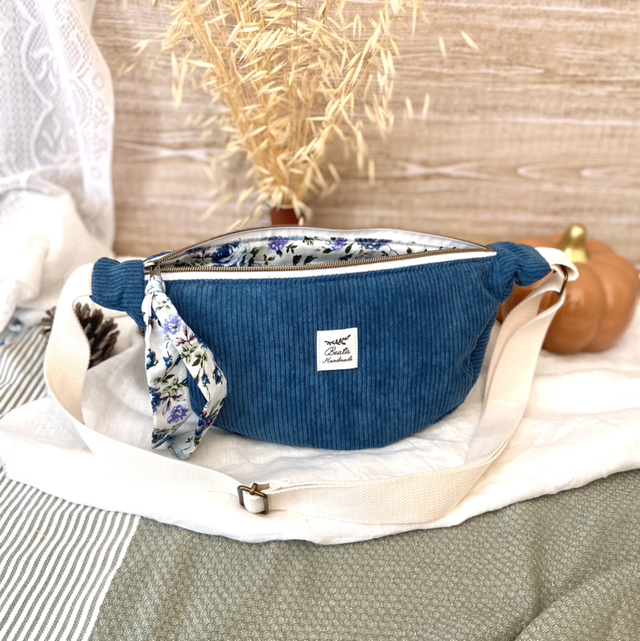Sac demi-lune en velours Bleu canard