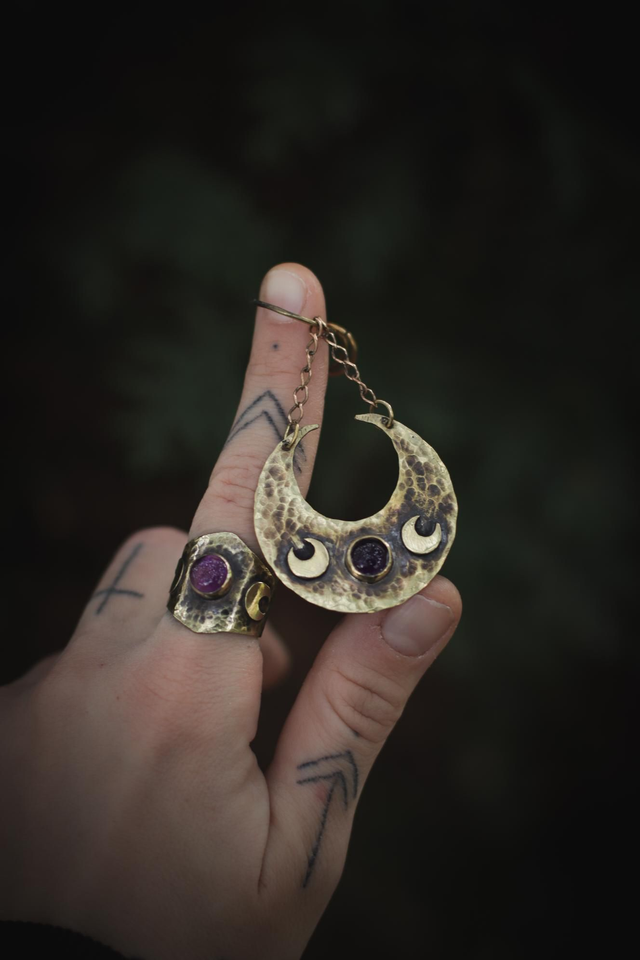 Lune - Pendentif triple lune & améthyste 