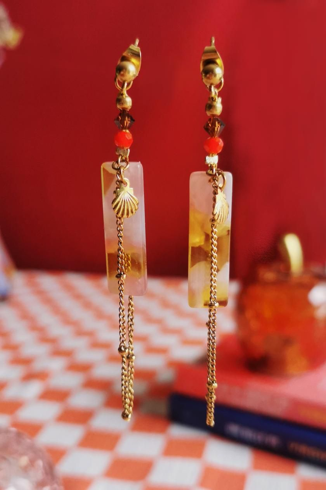 Boucles d'oreilles Jaune, Rose & Coquillage