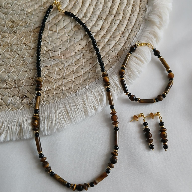 Dames sieradenset Tijgeroog en Onyx (1.159)