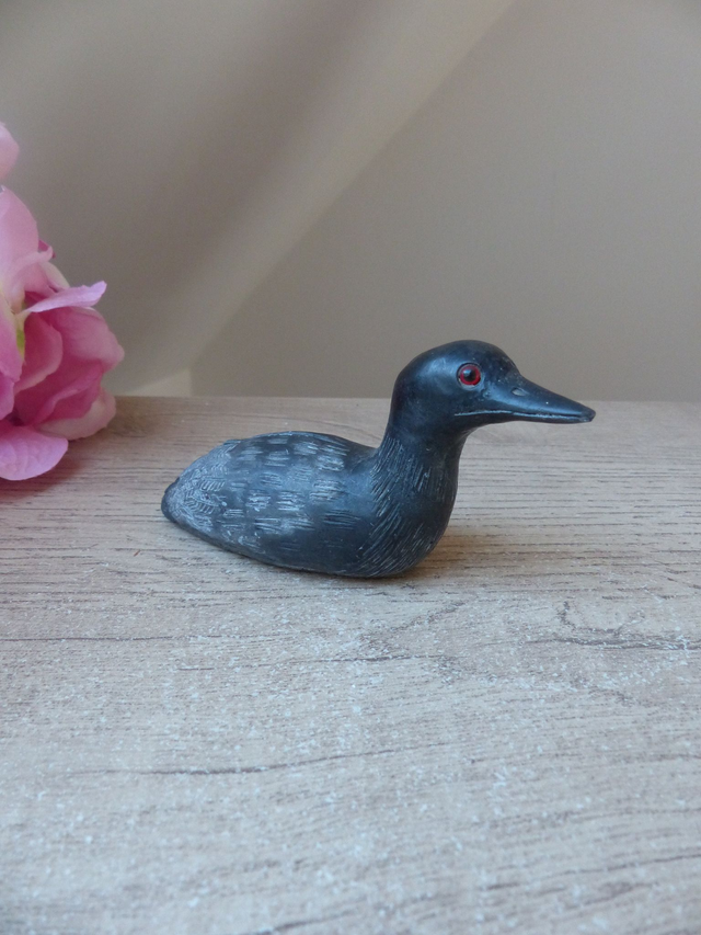 Figurine vintage canard sculpté en pierre de savon – Boma Canada –  décoration artisanale – cadeau pour collectionneur oiseaux ou animaux