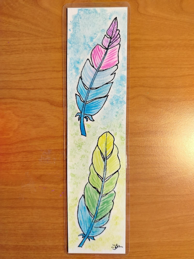 Marque page aquarelle plumes
