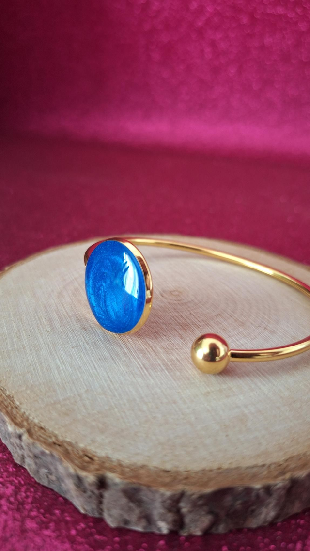 Jonc doré rond bleu 