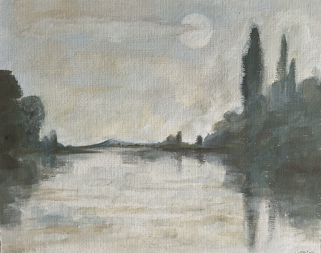 SP74  River Wye, Early Morning by Shelagh Popham,  14x10cm  Oil