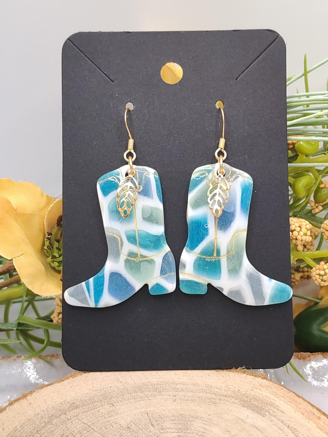 Bottes western effet bleu vitrail