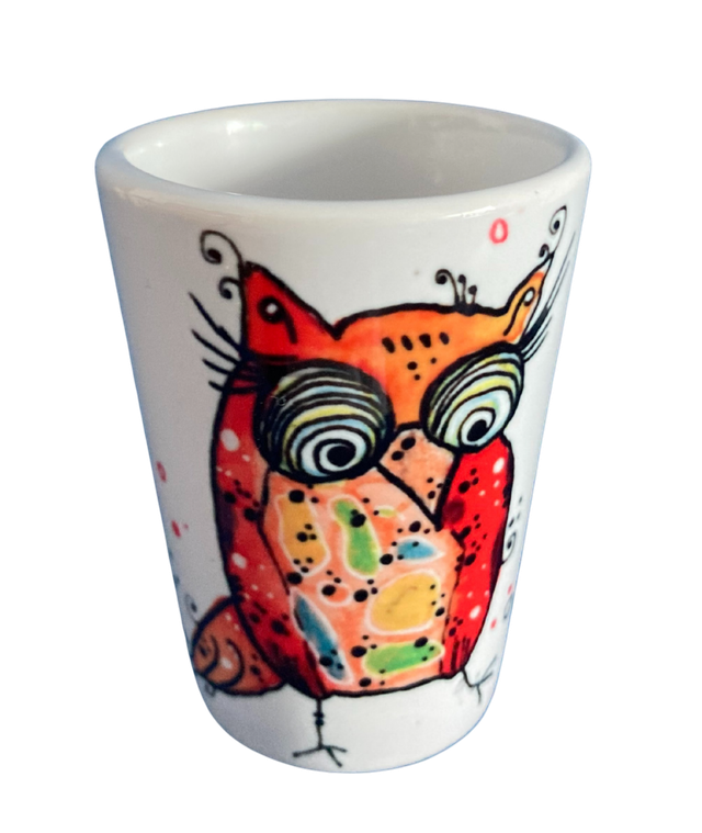 Schnapsglas Keramik "Rote Eule "