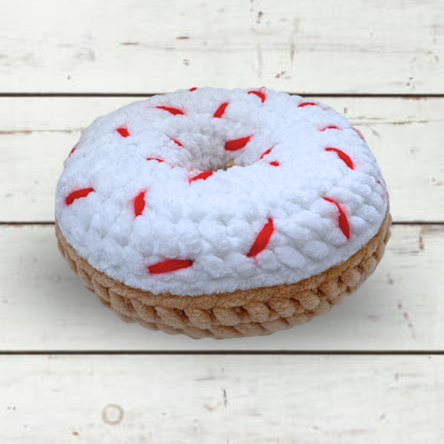Large Crochet Chenille Doughnut, White &amp; Red, Ukca tested
