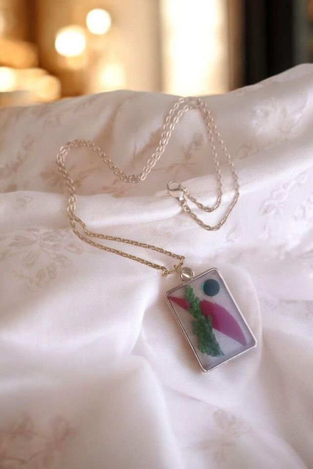 Collier en acier inoxydable fleurs naturelles