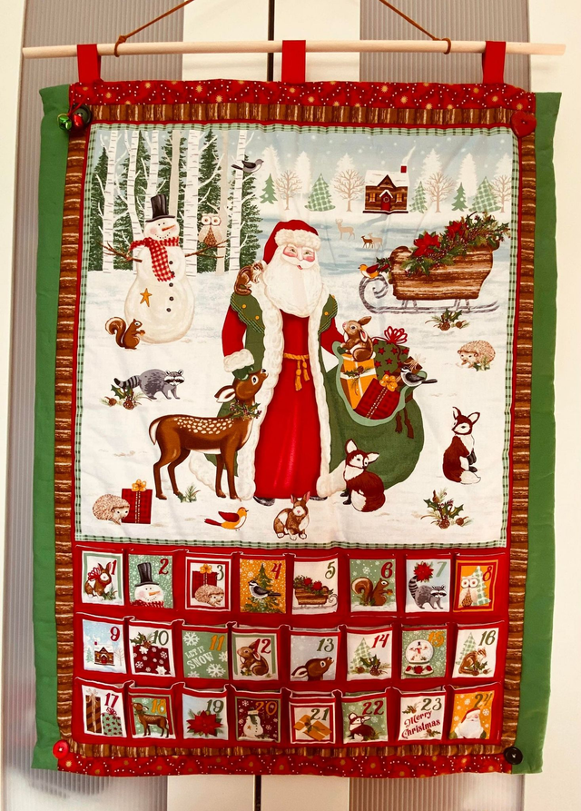 Father Christmas Fabric Pocket Advent Calendar with free personalised name tag