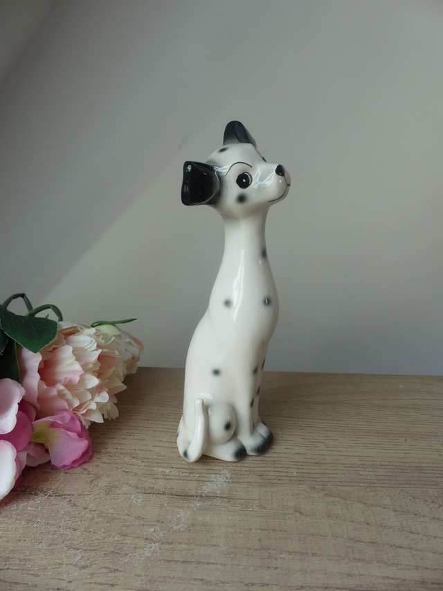 Figurine Vintage Chien Dalmatien en Céramique – Statuette Romantique Années 70, Déco Maison Charmant