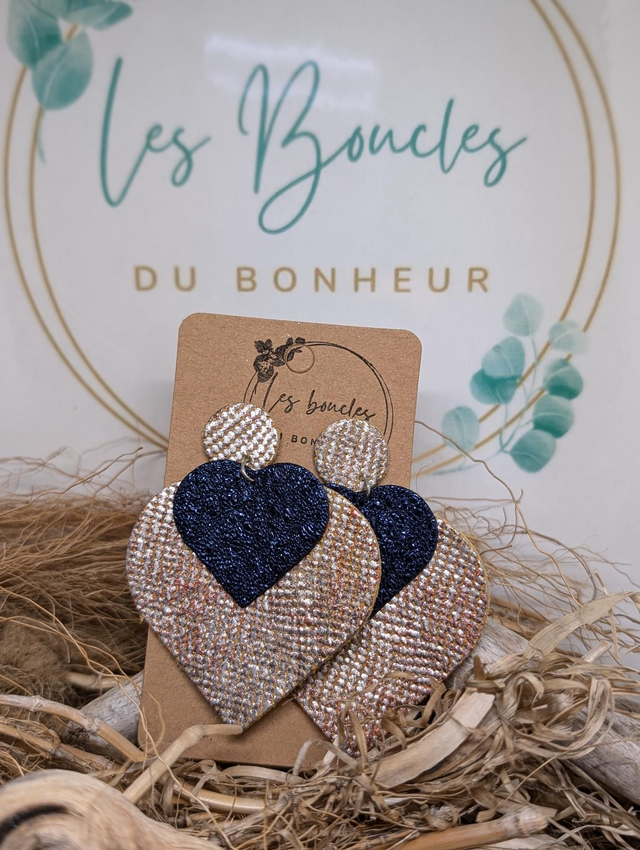 Boucles d&#039;oreilles Double coeur  bronze dc051