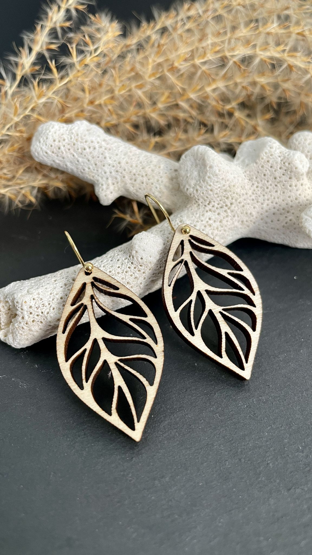 Feuille d'Or - Boucle d'oreille pendante