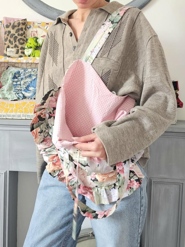 Tote bag coeur pliable en tissus upcyclés