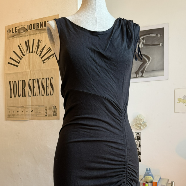 All Saints Ruched black jersey dress