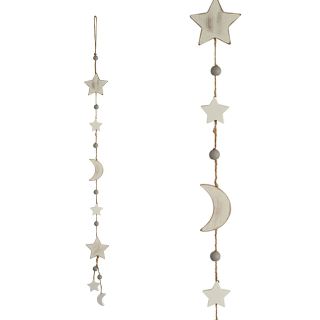 Vintage White Stars and Moons Garland - 52cm Long
