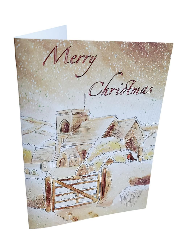 Snowy Church x5 cards C6