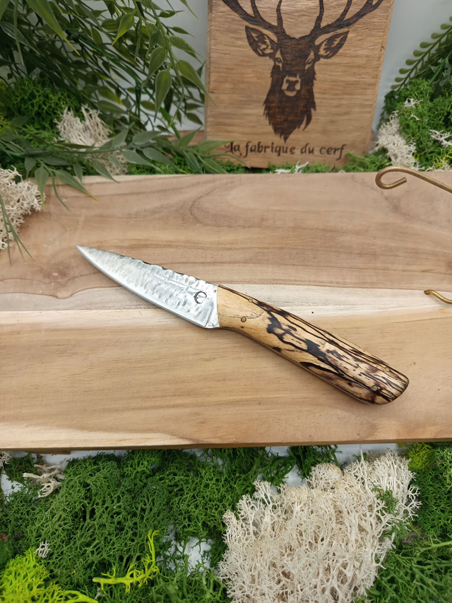 Couteau de table artisanal – lame fixe T7M0 & manche en orme échauffé | La Fabrique du Cerf