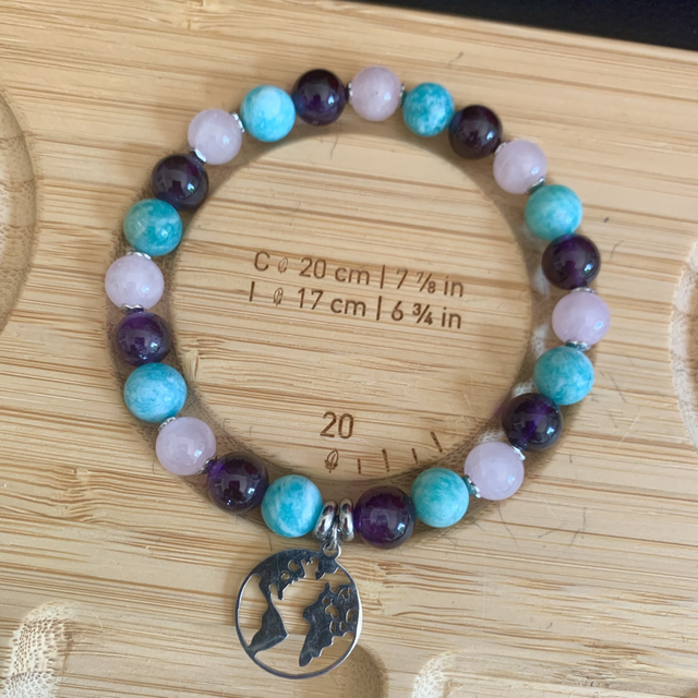 Bracelet Améthyste, Quartz rose et Amazonite 