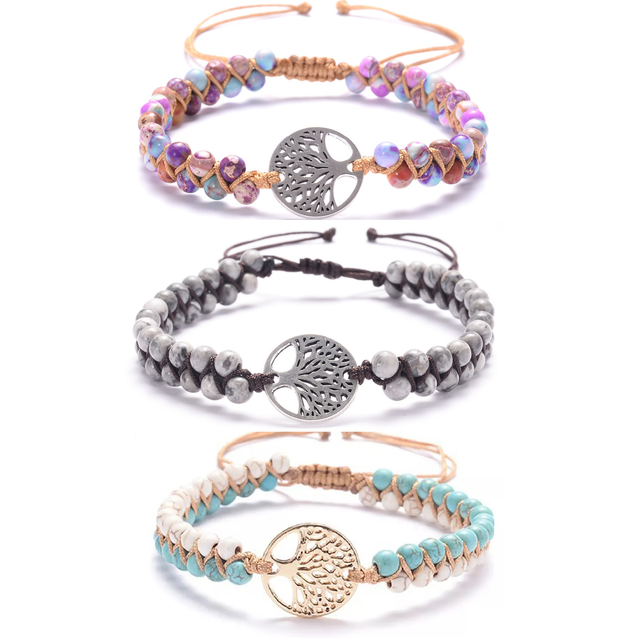 Levensboom armband | gevlochten edelsteen 