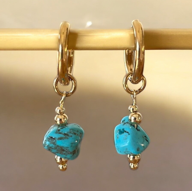 Mini créoles et perle Turquoise