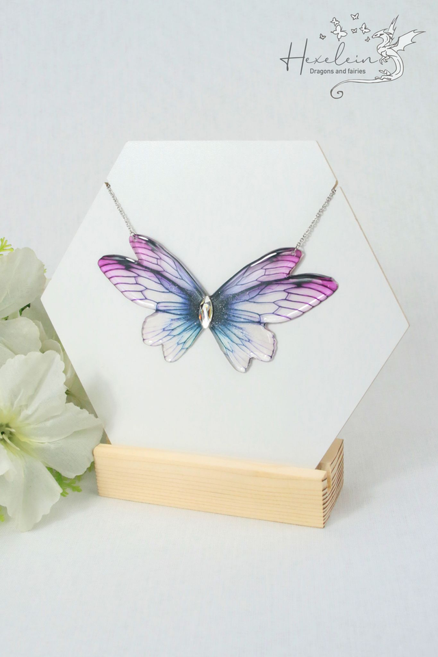 Blue and fuchsia fairy necklace