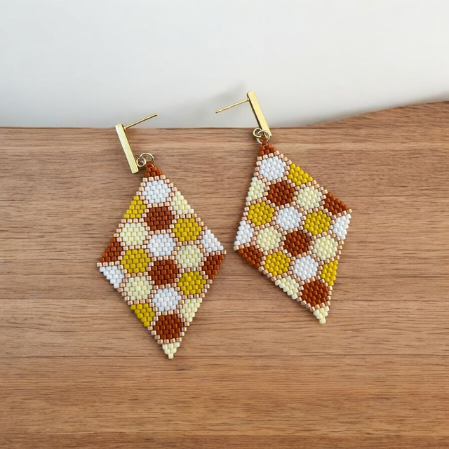 Boucles d'oreilles losanges tons jaune et caramel