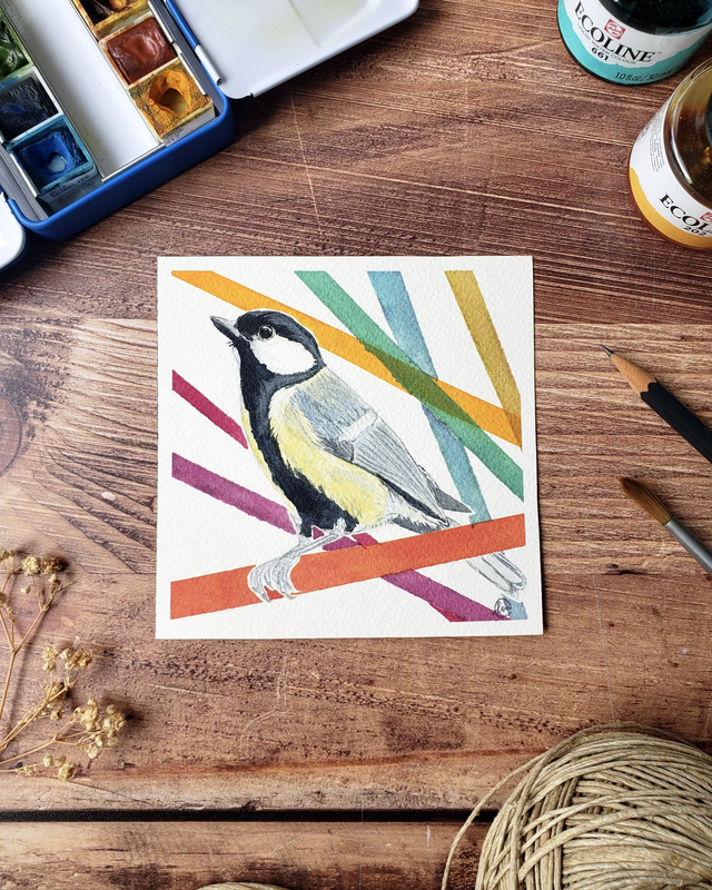 Aquarelle originale - Mésange charbonnière