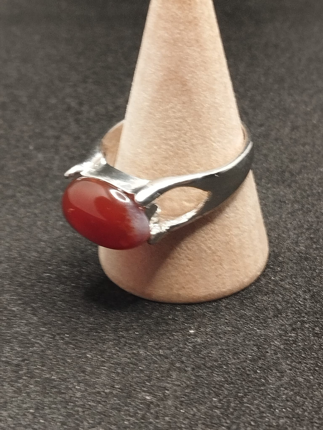 Bague métal argenté avec cornaline