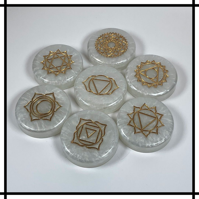 Handmade Resin Chakra Stone Set – 7 Chakra Symbols - Marble White | Decorative Spiritual & Mindfulness Décor - CSS-007