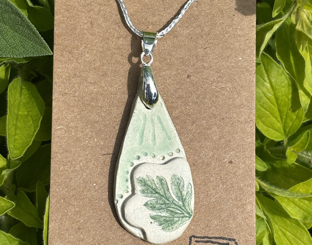 Botanical imprints #4 ceramic pendant 