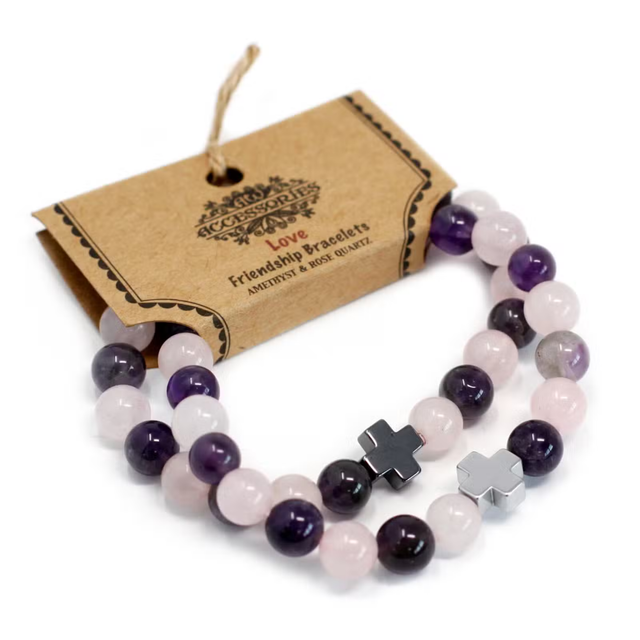 Love Friendship Bracelets (2 Pack) – Amethyst &amp; Rose Quartz)