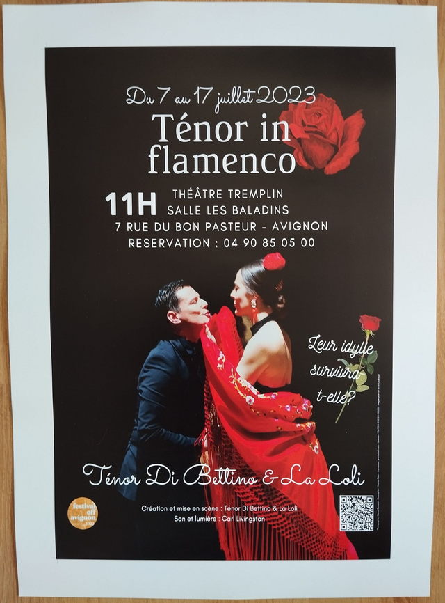 AFFICHE CARTONNEE #OFF2023 "TENOR IN FLAMENCO" BORDURE BLANCHE (FESTIVAL OFF AVIGNON 2023) 70 CM x 50 CM