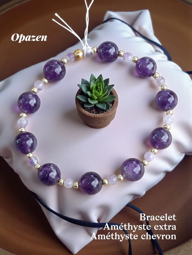 Bracelet Améthyste Extra 10 mm Améthyste Chevron 