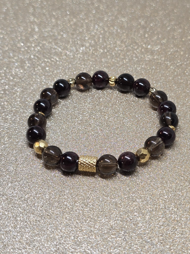 Bracelet Grenat et Quartz fumé en 0,8 cm 