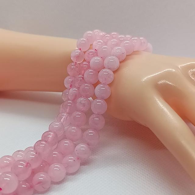 Quartz Rose Perles Rondes Polies - Fil Complet