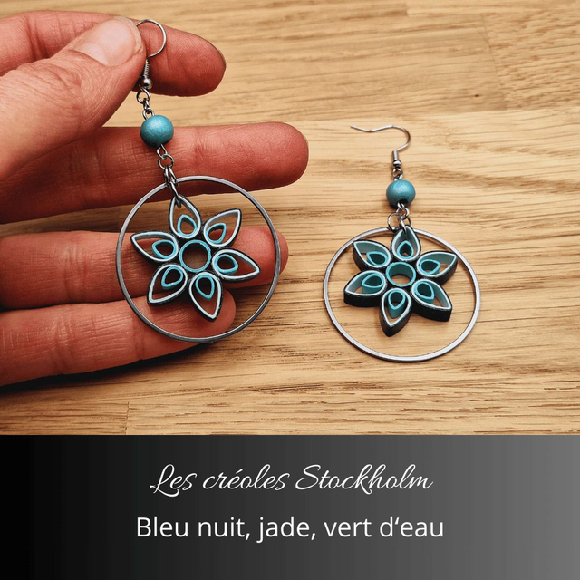 Boucles d&#039;oreilles créoles Stockholm - Bleu nuit, jade, vert d&#039;eau