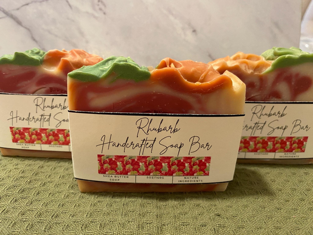 Rhubarb Soap Bar  ,Handmade Cold-Process Bar -Gift Soap Bar  -Face&amp;Body-All skin tipe130- 140g