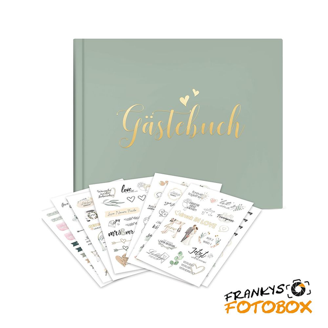 Hochzeit Gästebuch + 155 Sticker Hochzeit (grün)
