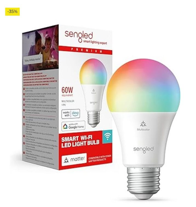 Sengled Bombilla LED inteligente (E27), habilitada para Matter y Alexa, multicolor, equivalente a 60 W, 800 lm