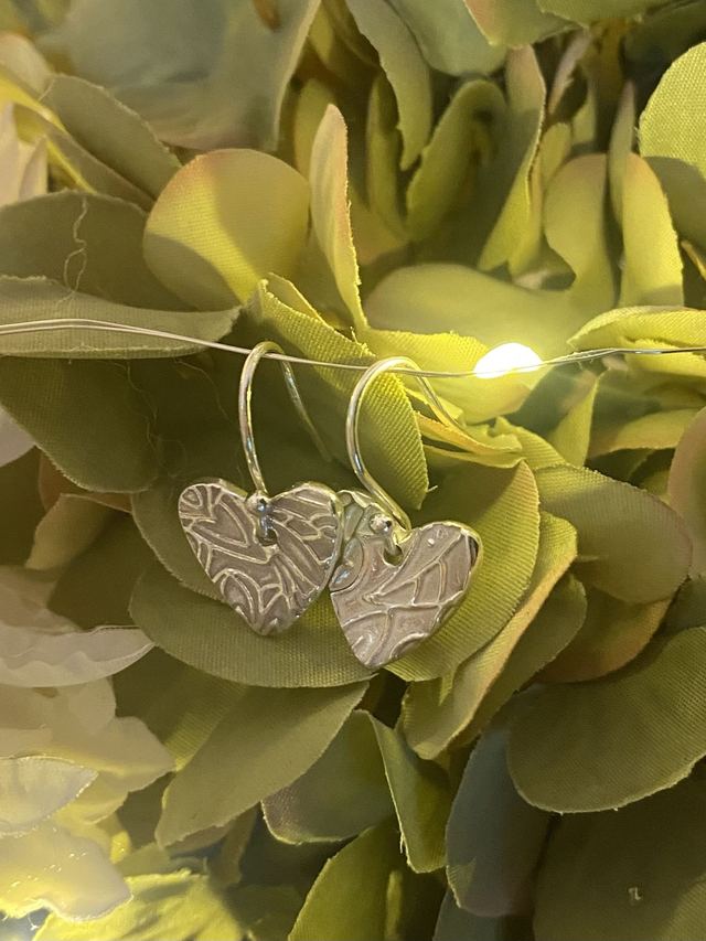 Fine Silver Textured Heart Earrings  
