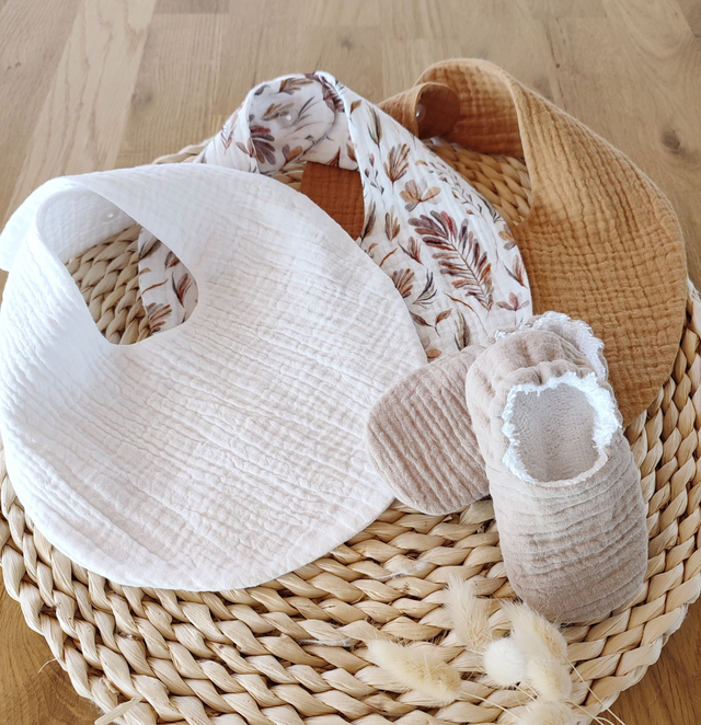 Lot de 3 bavoirs en double gaze