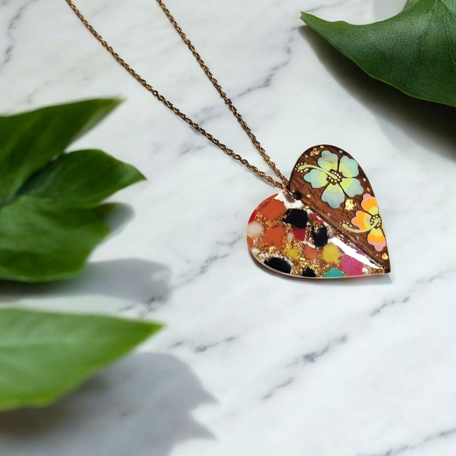 Collier dessiné Flora acier inoxydable multicolore bi matière