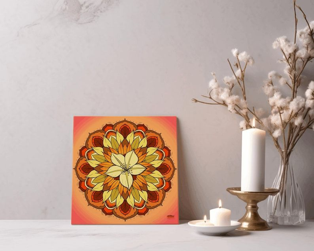 Mandala Floral Orange et Jaune – L’Art Lumineux qui Éveille Chaleur et Énergie Positive