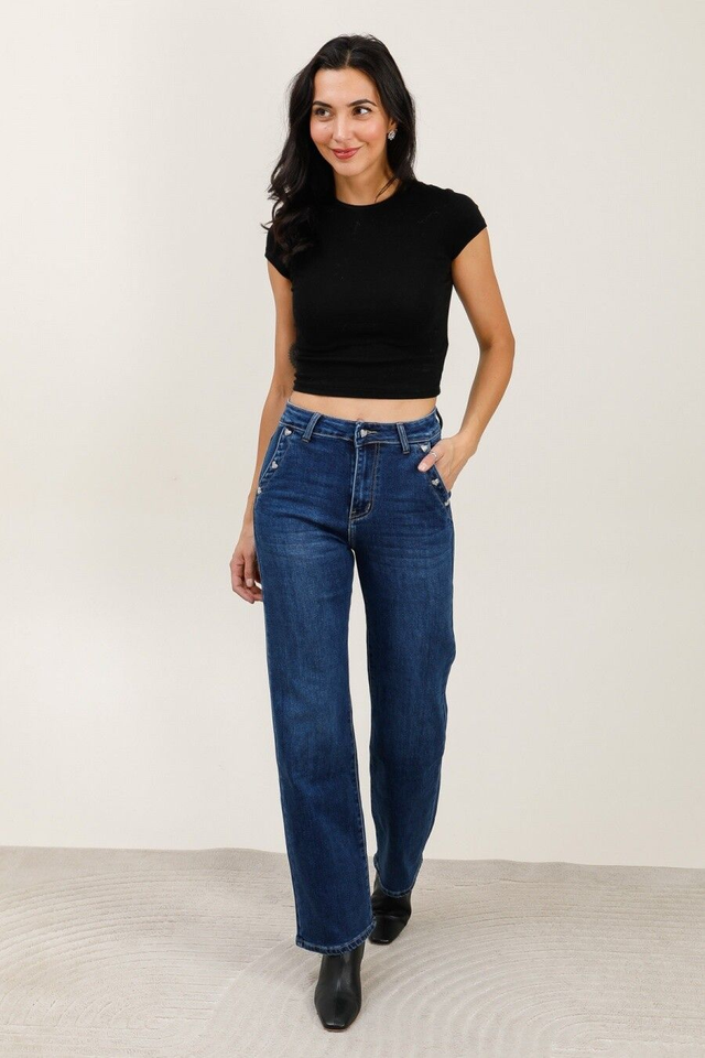 Jeans bleu foncé boutonné