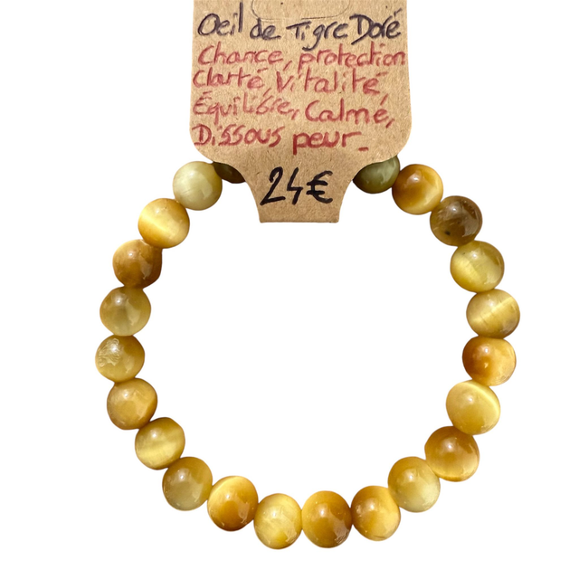 Bracelet Oeil de Tigre Doré ~ 8 mm