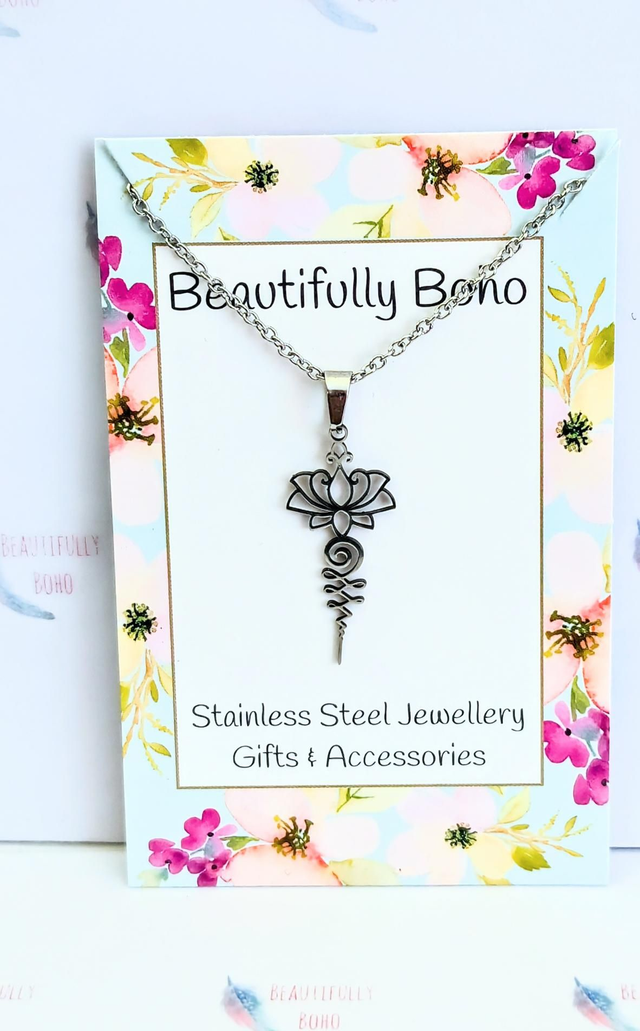 Stainless Steel Necklace With Lotus Flower Pendant 